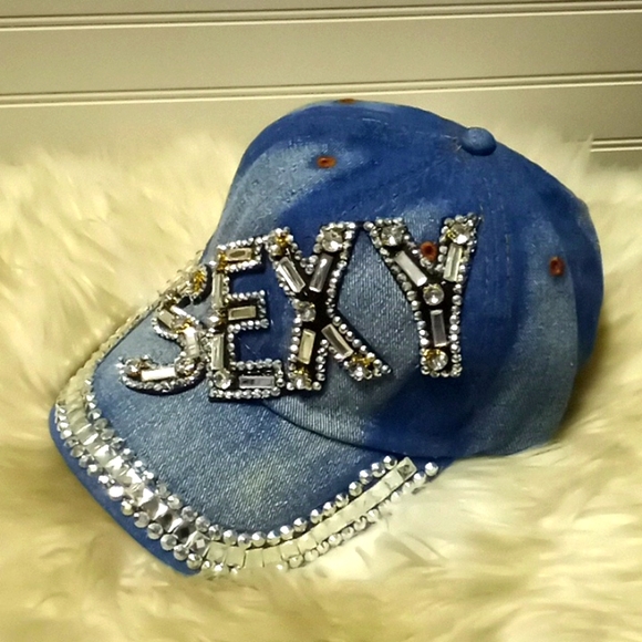 SEXY Bling 💎 Denim Baseball Cap - Picture 2 of 12